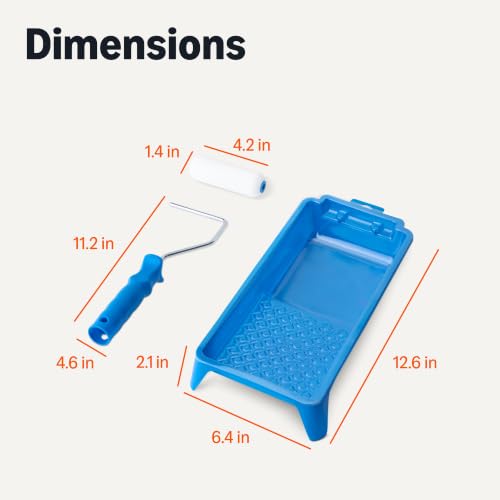 Image of Amazon Basics Foam Paint Roller Kit, 4 inch Roller, 8 Pack, Complete Kit with Foam Covers, Frame, Tray and Liner for Professional Painting Results, Blue