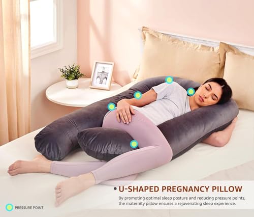 Image of Amazon Basics Full Body Pregnancy Pillow for Maternity,Baby Nursing,Full Body Support-|Perfect Baby Shower Gift|U-Shaped-Washable Cover with Zip - Grey, Velvet