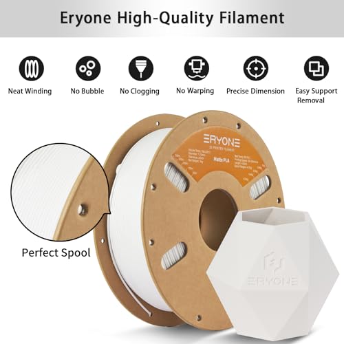 Image of ERYONE Matte 3D Printer PLA Filament 1.75 + /- 0.03mm, Matte Filament PLA 1KG(2.2LBS) Spool, White