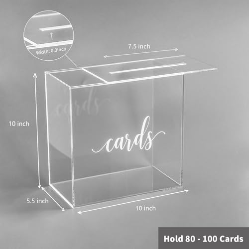 Image of UNIQOOO Clear Acrylic Card Box w /Slot, Thick DIY Wedding Box Blank White Print, Large 10x10x5.5 in, for Reception Decoration Fundraiser Money Box Election Ballot Graduation Keepsake Party Favor