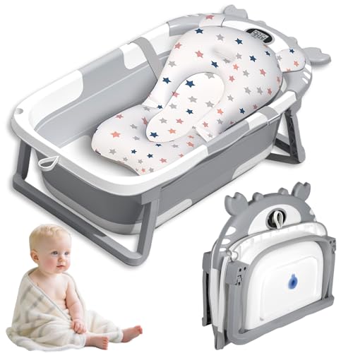 Vautvis Baby Badewanne, Baby Badewanne Faltbar Mit Thermometer und...