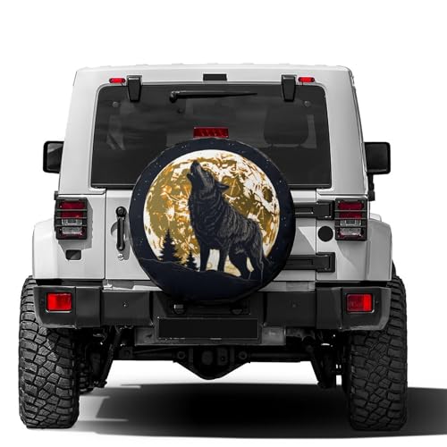 Image of Delerain Howling Wolf Spare Tire Covers for RV Jeep Trailer SUV Truck and Many Vehicle, Wheel Covers Sun Protector Waterproof (15 Inch for Diameter 27 inch-29 inch)