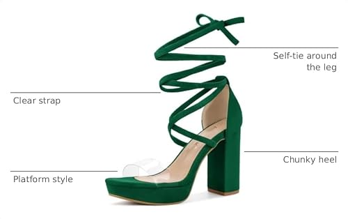 Allegra K Allegra K Women's Clear Platform Lace Up Chunky Heels Dark Green Sandals 8.5 m US