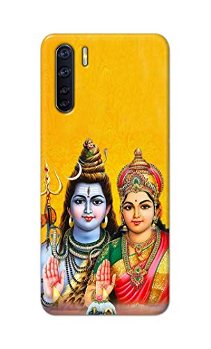 Image of PRINTFIDAA Lord Shiva Parvati Yellow Background Printed Designer Hard Back Case Cover for Oppo F15 / Oppo A91 / Oppo F15s / Oppo Reno 3, CPH2001, CPH2021 -(TI) MVN1008
