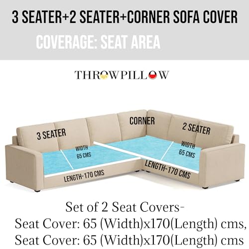 Image of Blue Sofa Cover Multicoloured Tassels:Corner Thick Fabric, Corner Sofa Seat & Back Cover, Designer:Fits 3+2 Seater+Corner Sofa, Coverage: Seat & Front Back -Set of 2 Seat Covers & 2 Back Covers