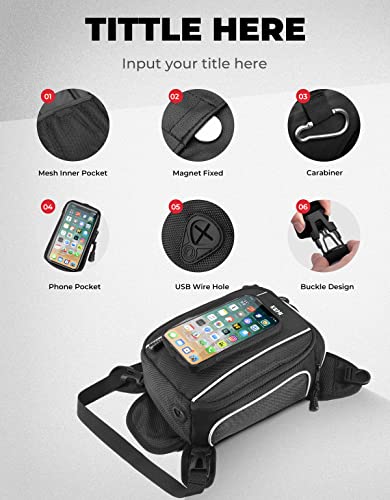 Kemimoto Motorcycle Tank Bag, 6.7 Inch Touchscreen Phone Pouch, Webbing Fastening Strong Magnetic Tank Bag For Sportster Softail Dyna V-Star Shadow, Universal Motorcycle Accessories, Black #TOP3