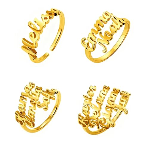TIRXUIND Personalized Name Ring for Women Personalized Promise Ring with 1 to 4 Names Adjustable Couples Rings in Silver or Gold Unique Engraved Jewelry Gift for Her, Mom, Family or Anniversary
