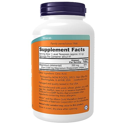Now Supplements, Magnesium Bisglycinate Powder, Enzyme Function*, Nervous System Support*, 8-Ounce #TOP1