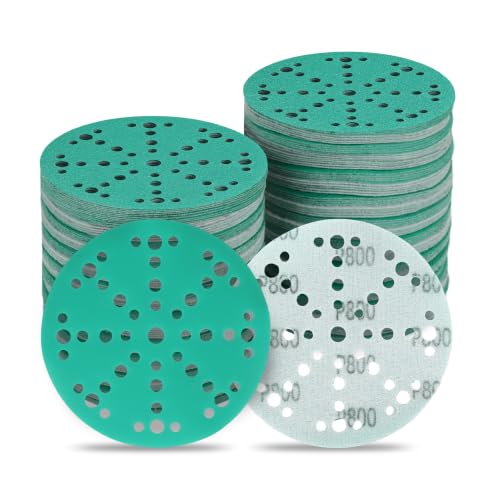 Image of 6 Inch 49 Hole Wet Dry P800 Grit Sanding Discs - 50 Pack Box | Fits Festool ETS / RO 150 Sanders, Zirconia Heavy-Duty Hook & Loop Film Sandpaper for Wood, Auto, Metal, Paint, Body & More