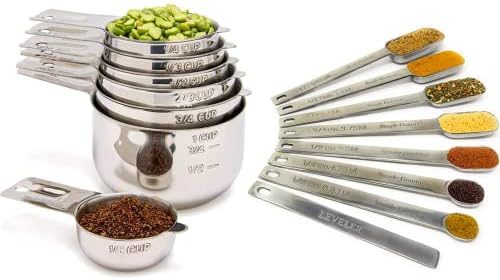 Simply Gourmet Measuring Cups and Spoons Set - Stainless Steel Measuring Cups Set for Cooking & Baking, Set of 15.