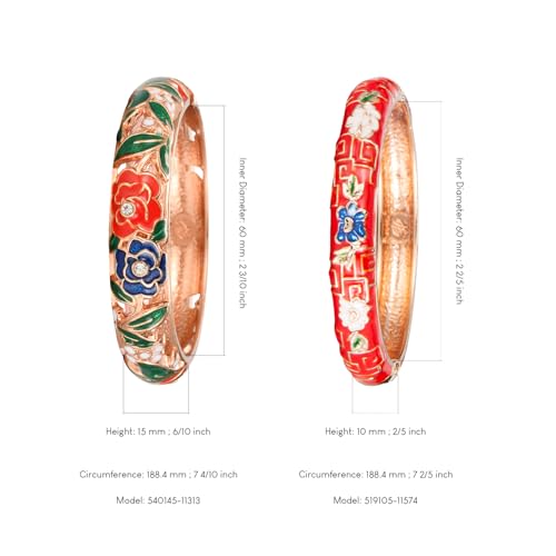 Image of wynameleri Vintage Cloisonne Jewelry Gorgeous Rhinestone Handcrafted Bracelets Enamel Flower Bird Gold Hinged Cuff Bangles Gifts 88C07-55A120 orange, Diameter: 2.4''