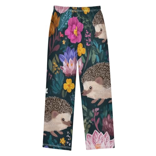 Hedgehog Spring Floral Boys Long Pants Soft Trousers Elastic Waist Kids Lounge Bottoms with Pockets S-XL2