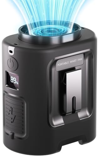 Portable Waist Fan, 4 Speeds 13000RPM Strong Airflow, belt fan wi...