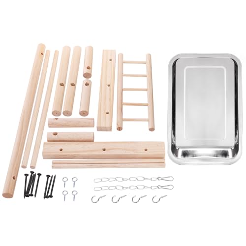 Okllen Bird Playground, Natural Wood Bird Perch Stand with Ladder Swing, Exercise Gym Toys Platform for Luonfels, Budgie, Cockatiels, Conures, Parakeets, Lovebird, Cockatoos, Include a Tray - Thumbnail 3