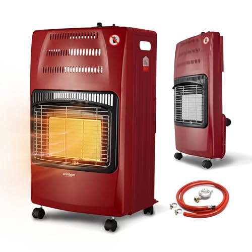 Wintem - Stufa a Gas Richiudibile 4200W con 3 Livelli di Riscaldamento, Accensione Piezoelettrica e Vano Porta-Bombola da 15Kg, Compatta e Facile da Riporre (Bordeaux)