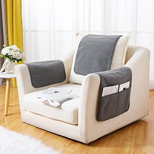 3 Pcs Recliner Covers Sherpa Arm Covers for Recliner Chair with Storage Pockets Headrest Cover for Recliner Chair 22.8 x 14.5 Inch Armchair Slipcovers for Sofa Recliner Protector (Light Gray)