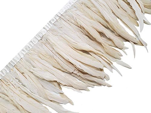 2 Yards 10-12" Rooster Hackle Feather Fringe Trim, Sewing Craft Feather for DIY Decorations-Off White