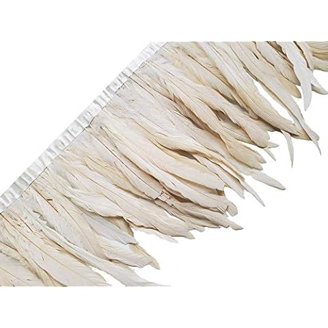 1 Yard 10-12" Rooster Hackle Feather Fringe Trim, Sewing Craft Feather for DIY Decorations-Off White Cover