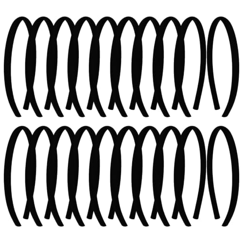 Suyegirl 20Pcs Women's Fabric Covered Satin Headbands 1CM Wide Black Ribbon Head Bands Girl's Black Headband Thin Hard Hairbands DIY Hair Pieces Accessories