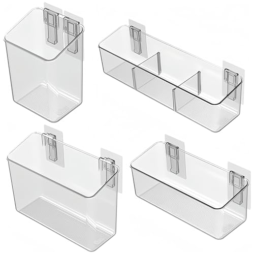 vacane 4 Pack Plastic Over Cabinet Door Organizer, Adhesive Mount Storage Organizer Container Makeup Organizer Hanging Basket Bins for Craft Room, Pantry, Office, Space Saving Holder for Kitchen Bags by vacane - Used condition - US$27.42