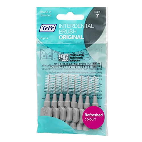 TePe Interdental Brush, Original, Grey, 1.3 mm/ISO 7, 8pcs, plaque removal, efficient clean between the teeth, tooth floss, for narrow gaps