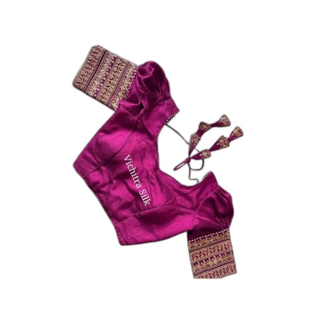 Puff Sleeve Fancy Vichitra Silk Readymade Stitch Design Blouse for Women Fashion India|Style - 1243 Women's Blouse for The Size of - Free-Size: 30-34-image-2