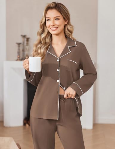 Ekouaer Womens Pajama Set Cotton PJs Long Sleeve Top & Pant Soft Loungewear - image 3