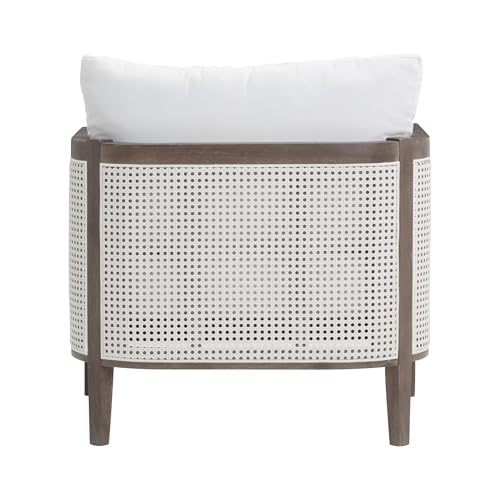 Nathan James Twila Boho Rattan Chair, Outdoor Lounge Chair, Cushioned Patio Chairs with Rattan Arms, Solid Wood Frame, Linen White by Nathan James - Image 5