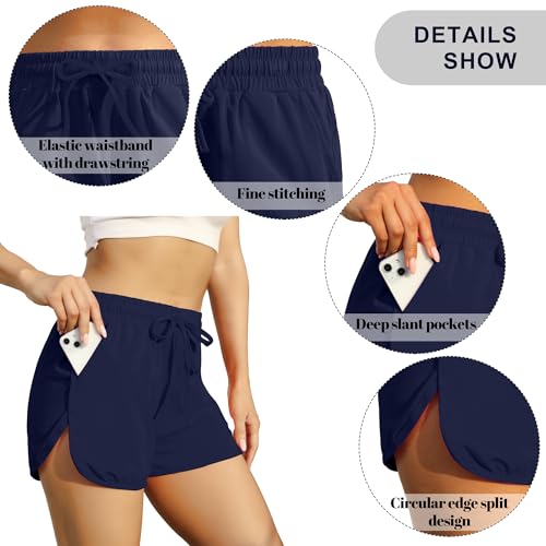 URATOT 3 Packs Women Sport Shorts Cotton Yoga Running Workout Shorts Summer Athletic Pant with Drawstring and Pockets2