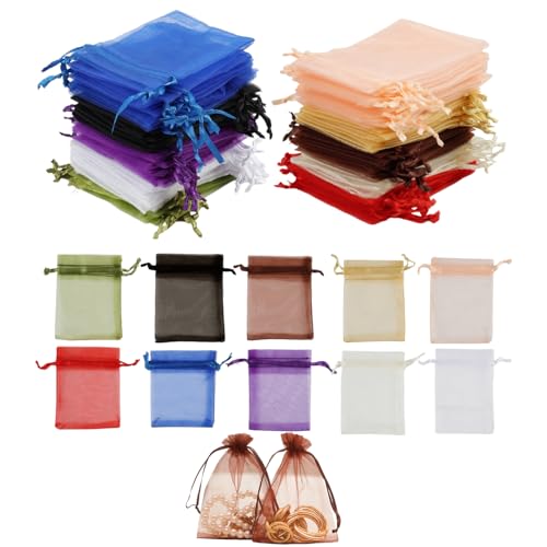 100 Bolsitas de Tela Pequeñas 7x9 cm, Bolsas de Organza Transparente con Cordón para Regalos, Bomboneras y Envoltura de Joyas para Bodas y Celebraciones Especiales