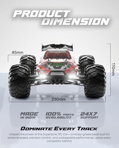 Image of Tygatec 1:16 All Terrain Supersonic Rc Car,45 Kph High Speed Remote Control Car with 2.4 Ghz Remote Control,Electric Vehicle Off-Road Truck,4X4 Wheel Drive Rc Trucks with Rechargeable Batteries,Red