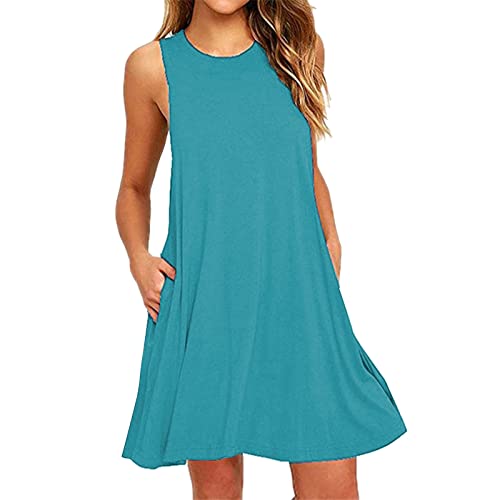AMDOLE Vestidos de embarazo para verano, vestido de playa para mujer, color sólido, sin mangas, sin espalda, camisola de playa, vestido de verano, azul claro, M