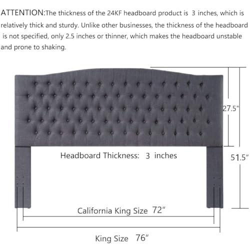 24KF Upholstered Tufted Button Linen Fabric Headboard,Comfortable Fashional Headboard King/CA King Size,Dark Gray by 24KF - Image 2