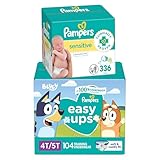 Pampers Easy Ups Bluey Pull On Training Pants Boys and Girls, 4T-5T, 104 Count with Sensitive Water Based Baby Wipes 4X Pop-Top Packs (336 Count)