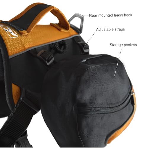 Kurgo Baxter Large, Trekking-Rucksack für Hunde, Verstellbarer Hunde-Rucksack, für Wandern, Laufen, Camping, Schwarz/Orange