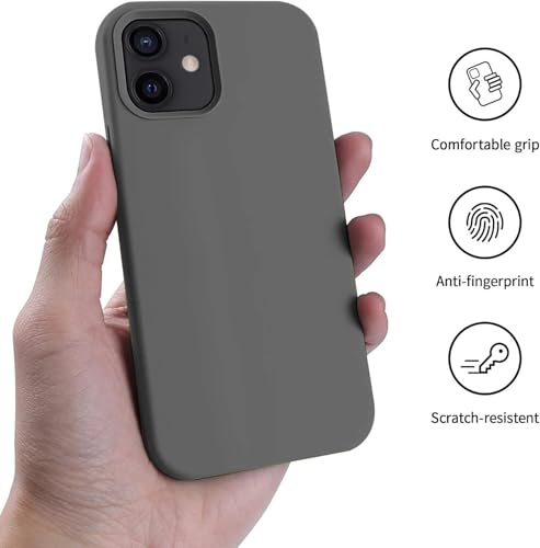 Image of Premium Liquid Silicone Case for iPhone 12 & 12 Pro - Slim Full Body Protective Back Cover with Soft Microfiber Lining, Anti-Slip Grip Scratch Resistant Phone Case(Grey)
