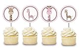 Pink Giraffe Cupcake Toppers 12 pcs, Girl Cake Picks Birthday Decoration, Party Supplies, Wild Animal Baby Shower