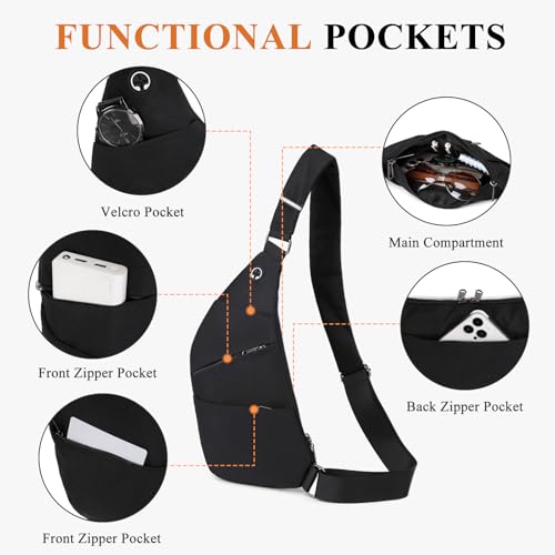 Anti Theft Crossbody Bag for Women Men, Travel Anti Theft Crossbody Sling Bag Shoulder Bag for Casual, Black4