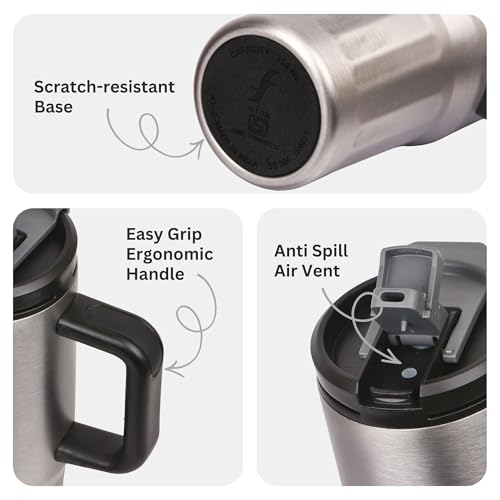 Image of FLAIR Vogue Vacuum Insulated Stainless Steel 750 ml Tumbler with Handle | 2-in-1 Lid with Flip Straw & Sip Spout -Grey | Hot & Cold Beverage Mug | Leak Resistant