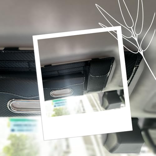 Image of Automaze Modern Luxury Car Sun Visor Organiser with Sunglass Holder, Card Slot, Pen Holder (Carbon Black, Compatible with Car, SUV, Truck)