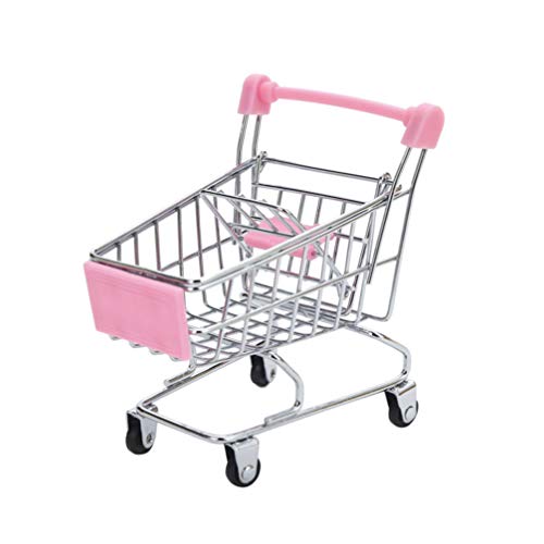 HEALLILY Mini-Einkaufswagen, Supermarkt, Einkaufswagen, Puppen-Zubehör, Spielzeug für Teenager, Kinder, Rosa