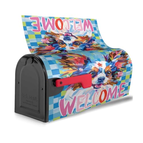Image of Dujiea Blue Dog Welcome Mailbox Wrap, Waterproof Magnetic Post Box Cover, Standard Size 25.5 inchX 21 inch Garden Yard Outside Farmhouse Home Decor