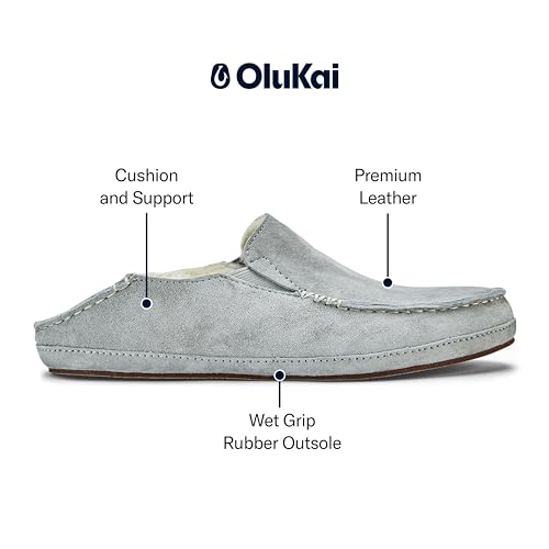 Image of OLUKAI Nohea Slipper, Women's Slip-On Shoes, Genuine Shearling & Premium Nubuck Leather, Drop-In Heel Design, Cozy & Ultra-Soft Comfort Fit