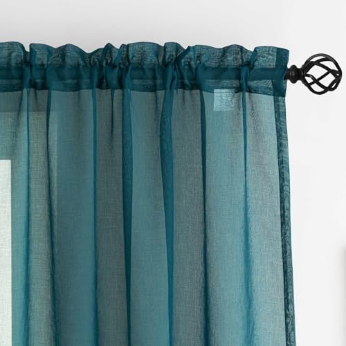Image of MYSTIC-HOME Sheer Curtains Green 95 Inches Long, 108 Inch Width Window Treatments Rod Pocket Drapes for Living Room, Bedroom, Semi Extra Wide Sheer Curtains for Patio, Villa, 108 inchx 95 inch, 2 Panels