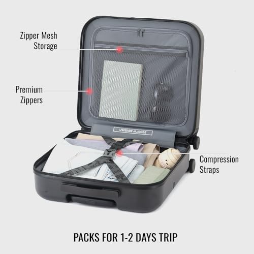 Image of Urban Jungle by Safari, Overnighter Cabin Trolley Bag with Laptop Compartment, Hardside Polycarbonate Small (55 Cm) Suitcase with USB Charging Socket,8 Silent Wheel Luggage for Both Men&Women(Black)