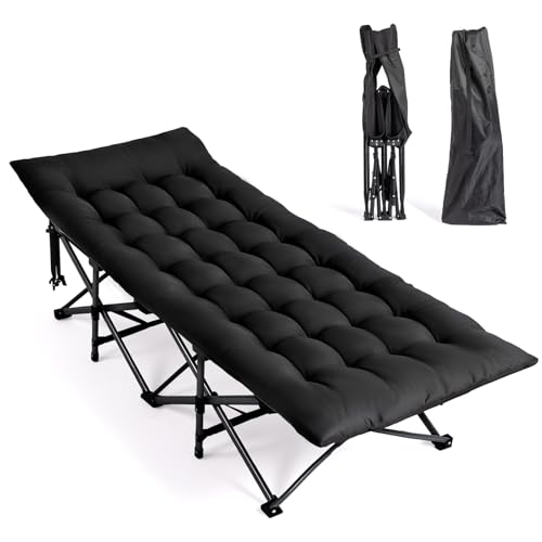 Bonnlo Feldbett klappbar mit Matratze – Campingbett aus 600D Oxford, Karpfenliege, Klappliege für Garten, Camping & Strand, 190x71x36 cm, bis 200 kg, Schwarz