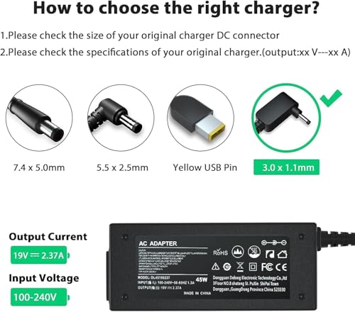 Image of WeFly 19V 2.37A 45 Watt Laptop Adapter Charger Pin Size 3.0 x 1.1 mm for Acer Swift 3, Aspire v13 P3 Chromebook 11 13 14 15 N7 R11 c720 CB3 CB5 A314 A315-58 A315-58G A314-22 Black (AC 45W 1.1mm)