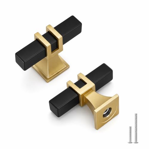 Goldenwarm 5 Pack Black and Gold Cabinet Knobs Zinc Alloy Matte Black and Gold Cabinet Knobs Dresser Drawer Hardware Kitchen Drawer Hardware