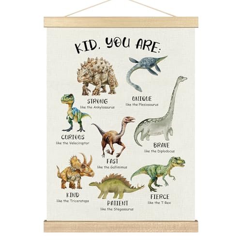 BCUANGD Dinosaur Dino Wall Decor - Inspirational Baby Toddler Boys Room Wall Art Poster Hanger with Wood Frames, Kids Mental Health Wall Hanging Canvas Decor for Home Kids Room Bedroom, 12x16 Inches