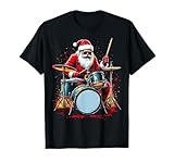Drummer Santa Playing Drums Funny Christmas Music Lover Boys T-Shirt